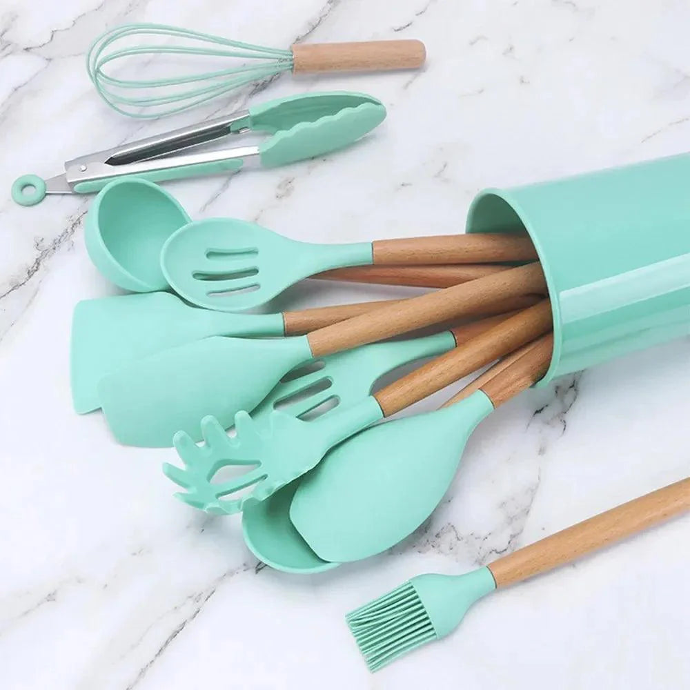 Conjunto 12 Utensílios de Silicone Resistente ao Calor | Duráveis e Sofisticados