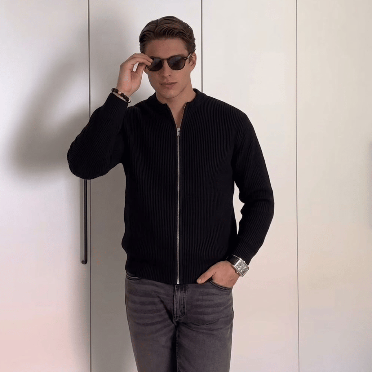 Jaqueta Cardigan de Tricot com Zíper