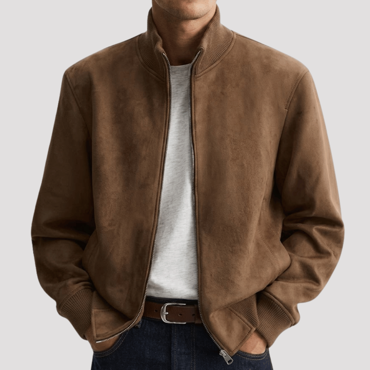 Jaqueta Masculina de Camurça com Ziper
