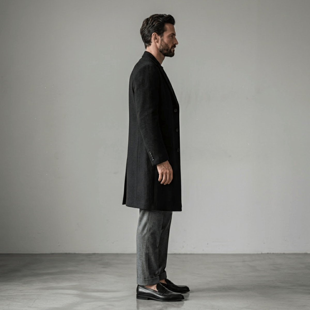 Conjunto Sobretudo Masculino de Lã + Calça de Alfaiataria Cinza