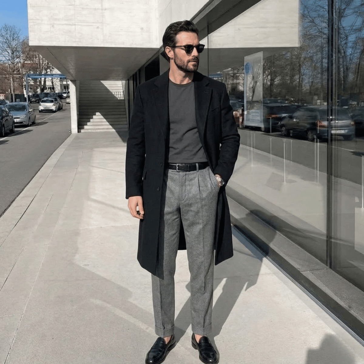Conjunto Sobretudo Masculino de Lã + Calça de Alfaiataria Cinza