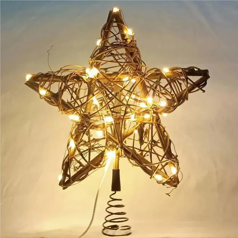 Estrela LED Rústica para Topo de Árvore de Natal Decorativa