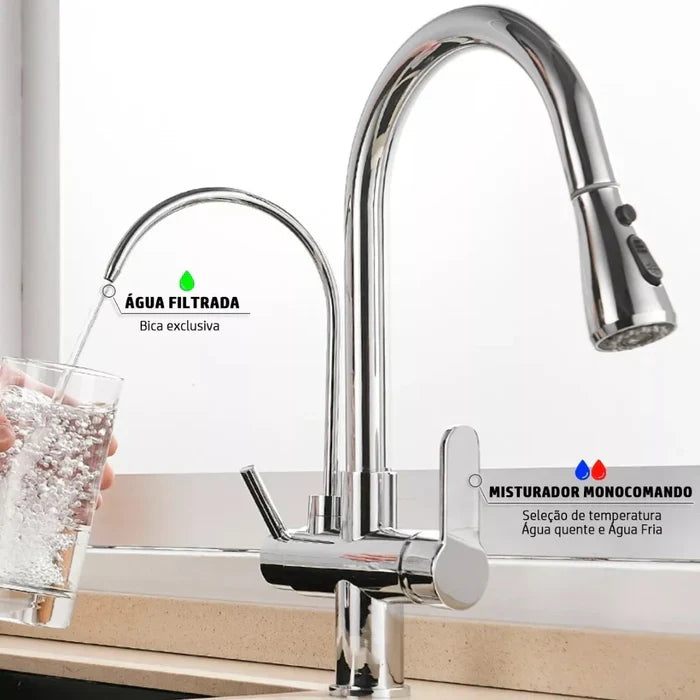 Torneira Gourmet Monocomando Dupla Função Filtro Integrado + Jato Extensível