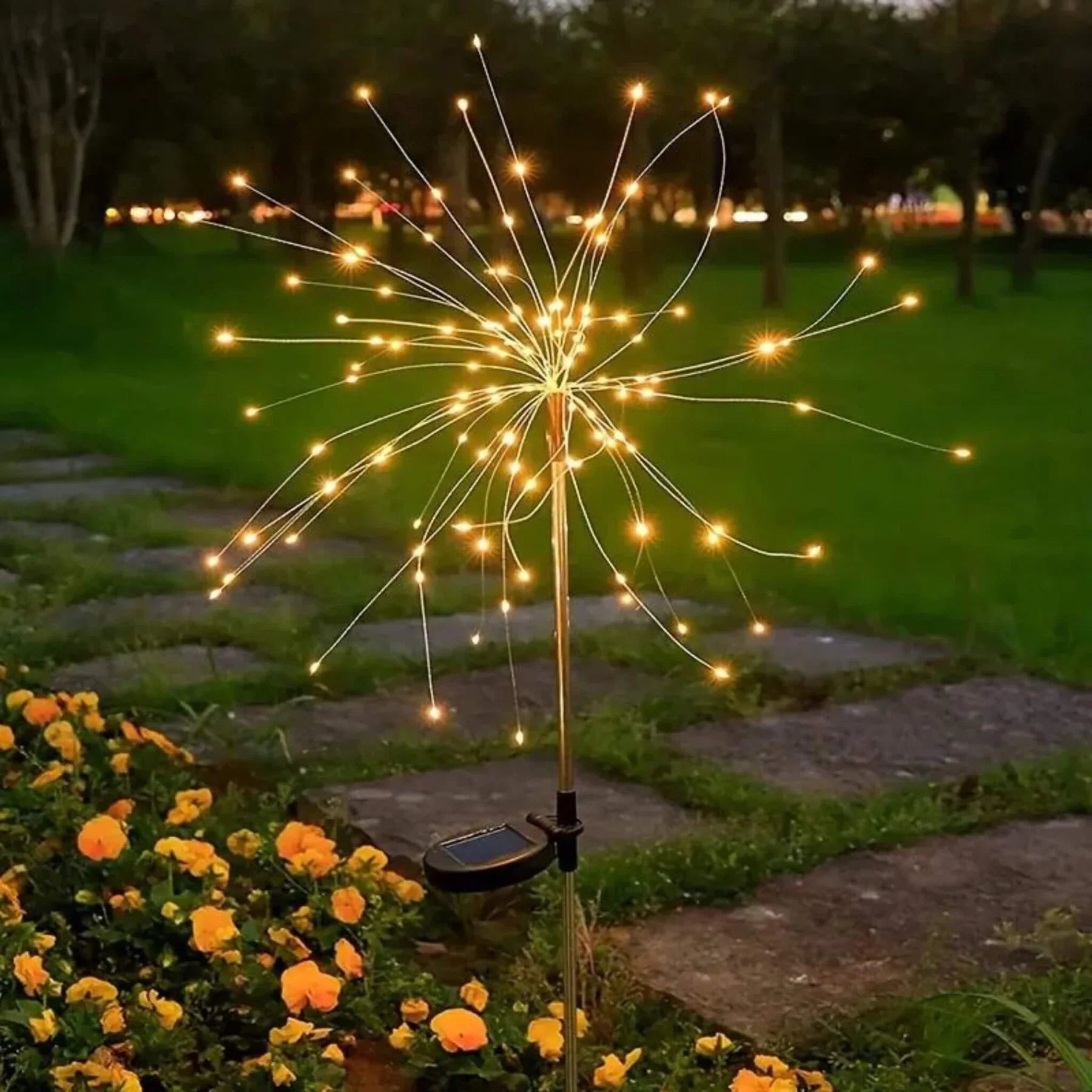 Luminária Solar Fogos de Artifício Iluminação Decorativa para Jardim e Natal