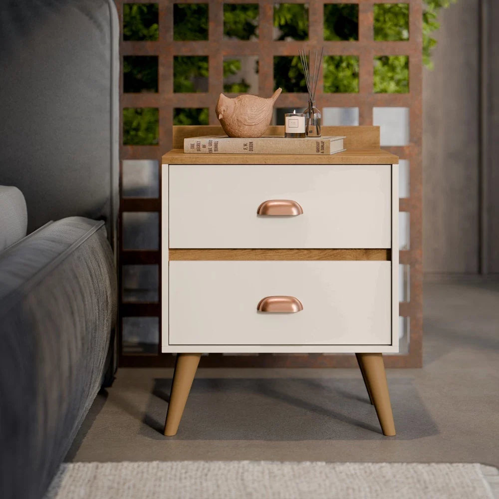 Mesa de Cabeceira Retrô Com 2 Gavetas