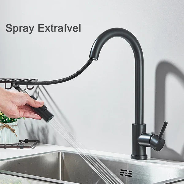 Torneira Gourmet de Cozinha Monocomando com Spray Extensor Flexível