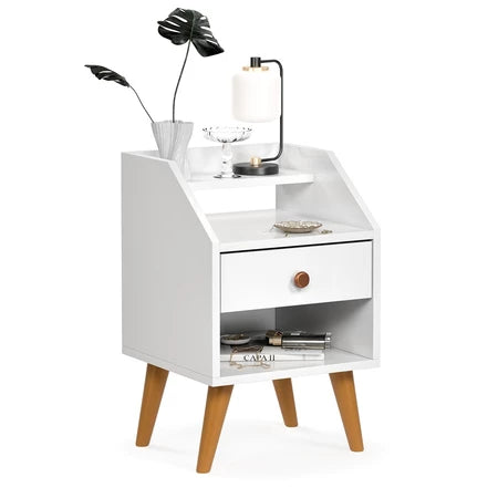 Mesa de Cabeceira com Gaveta Retrô, Nicho e Prateleira