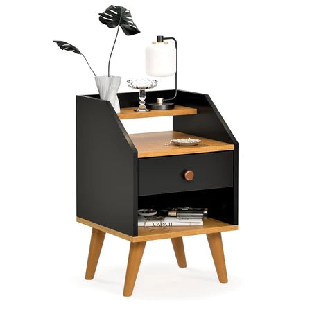 Mesa de Cabeceira com Gaveta Retrô, Nicho e Prateleira