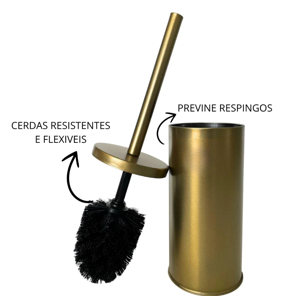 Kit Escova Banheiro Inox Dourado