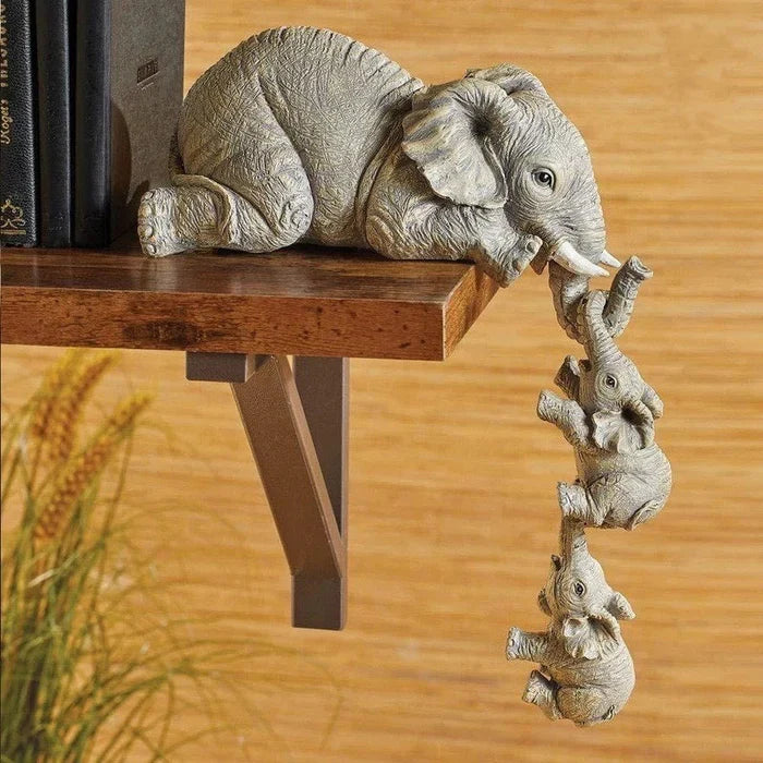 Estatuetas Família Elefante 3 Peças - Resina Premium e Acabamento Artesanal