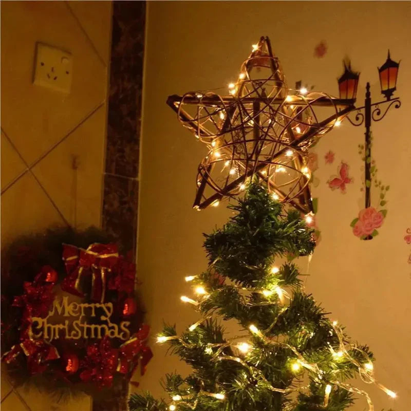 Estrela LED Rústica para Topo de Árvore de Natal Decorativa