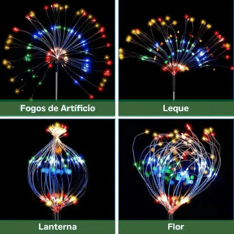 Luminária Solar Fogos de Artifício Iluminação Decorativa para Jardim e Natal