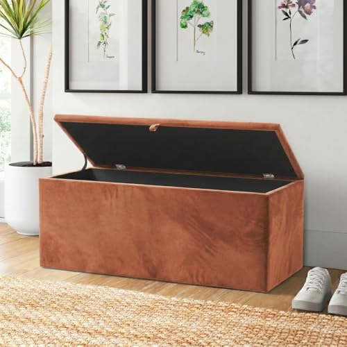 Baú Organizador Banco Retangular em Veludo 90x40x44cm