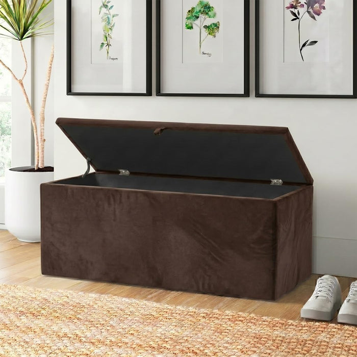 Baú Organizador Banco Retangular em Veludo 90x40x44cm