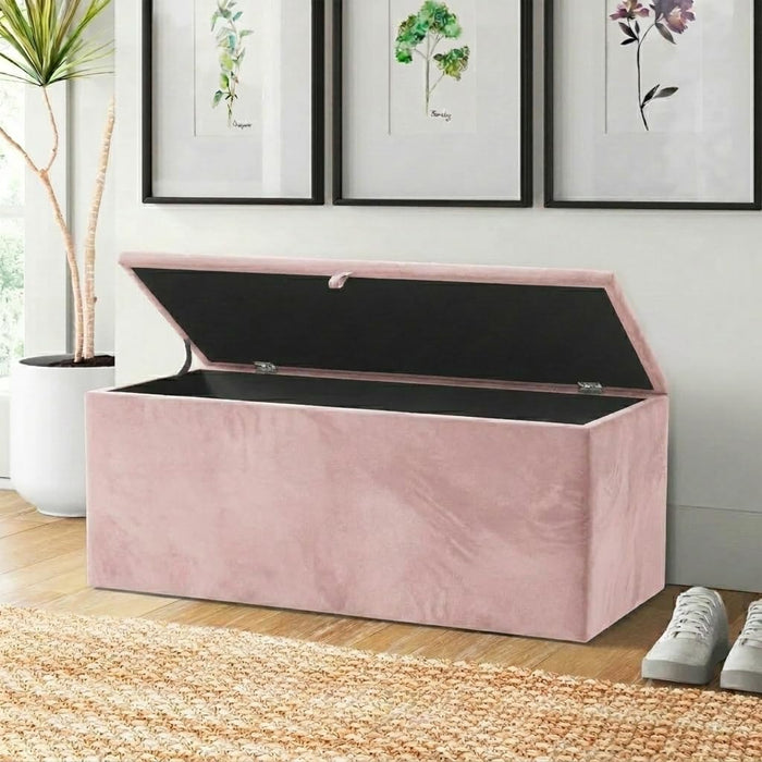 Baú Organizador Banco Retangular em Veludo 90x40x44cm