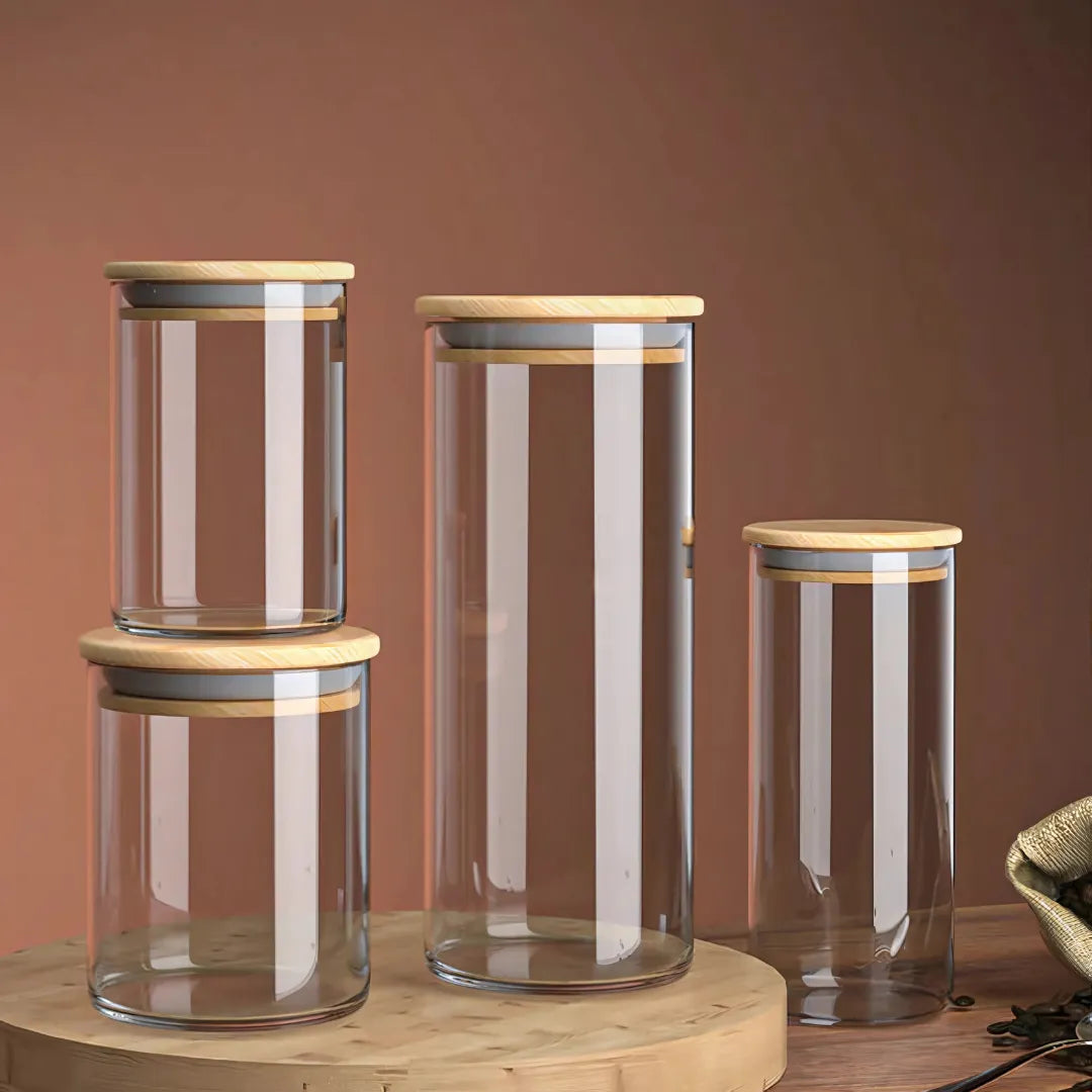 Kit 4 Potes Herméticos com Tampa de Bambu | Organização com estilo e frescor