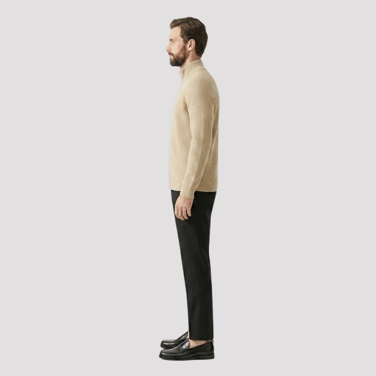 Conjunto Jaqueta Cardigan de Tricot com Zíper + Calça de Alfaiataria Preta