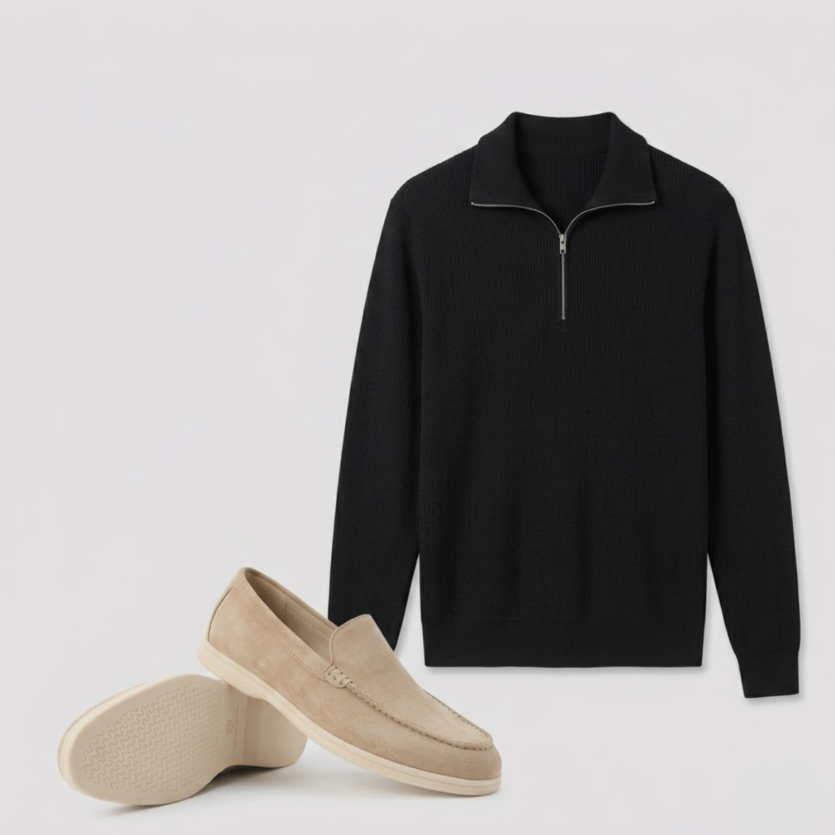 Conjunto Jaqueta Cacharrel Masculina com Zíper + Mocassim Loafer de Camurça