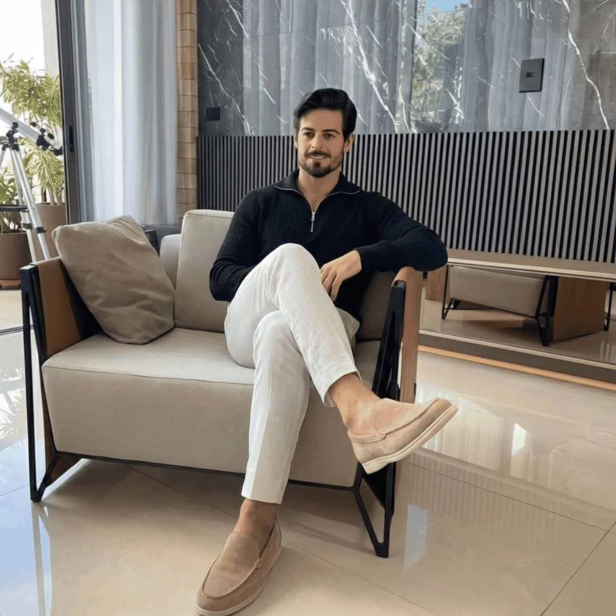 Conjunto Jaqueta Cacharrel Masculina com Zíper + Mocassim Loafer de Camurça