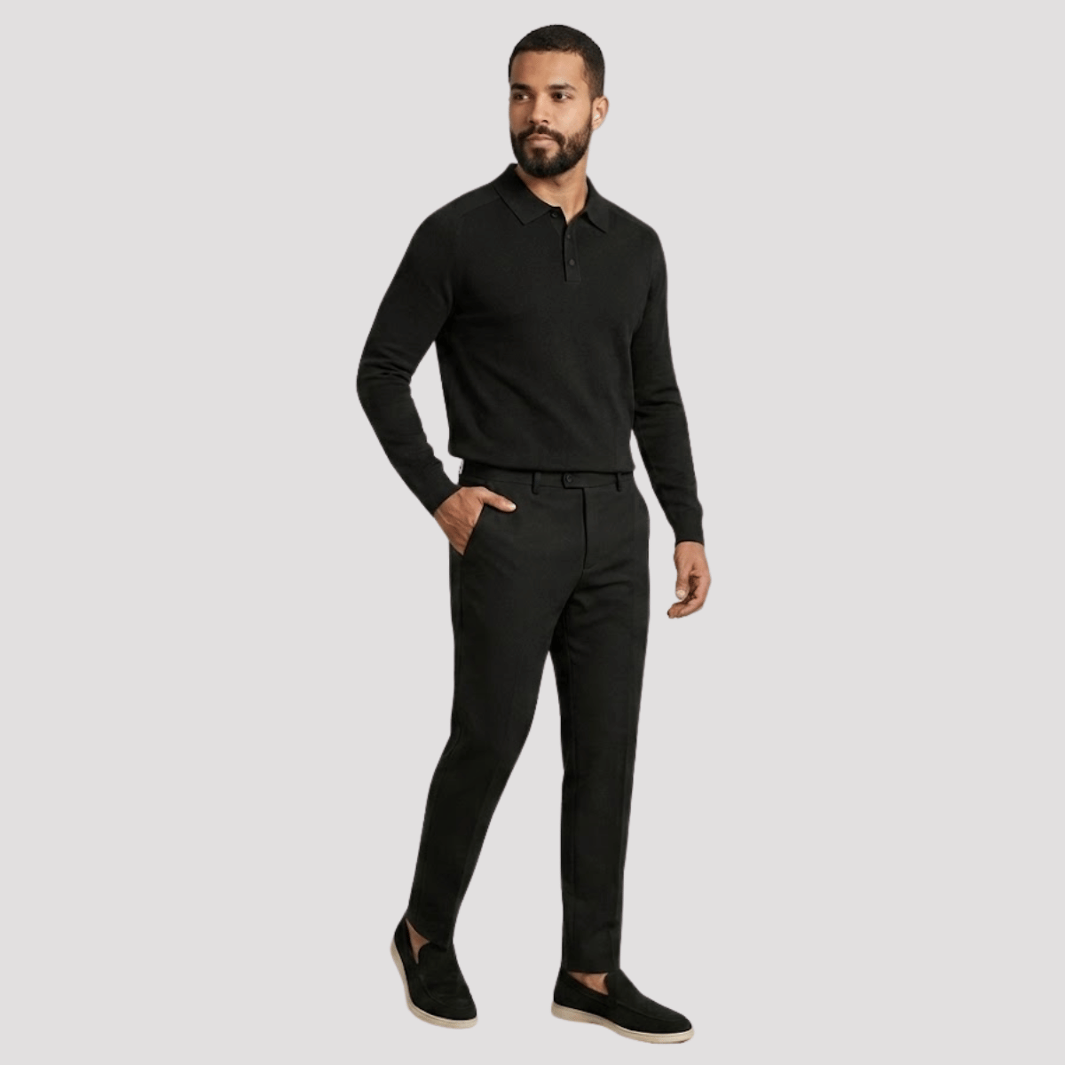 Conjunto Polo Manga longa + Calça de Alfaiataria Preta