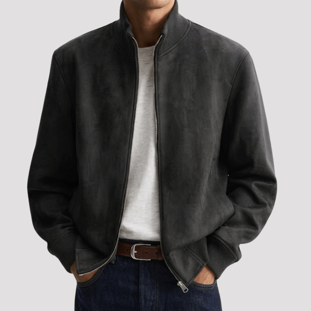 Jaqueta de Camurça Masculina com Ziper