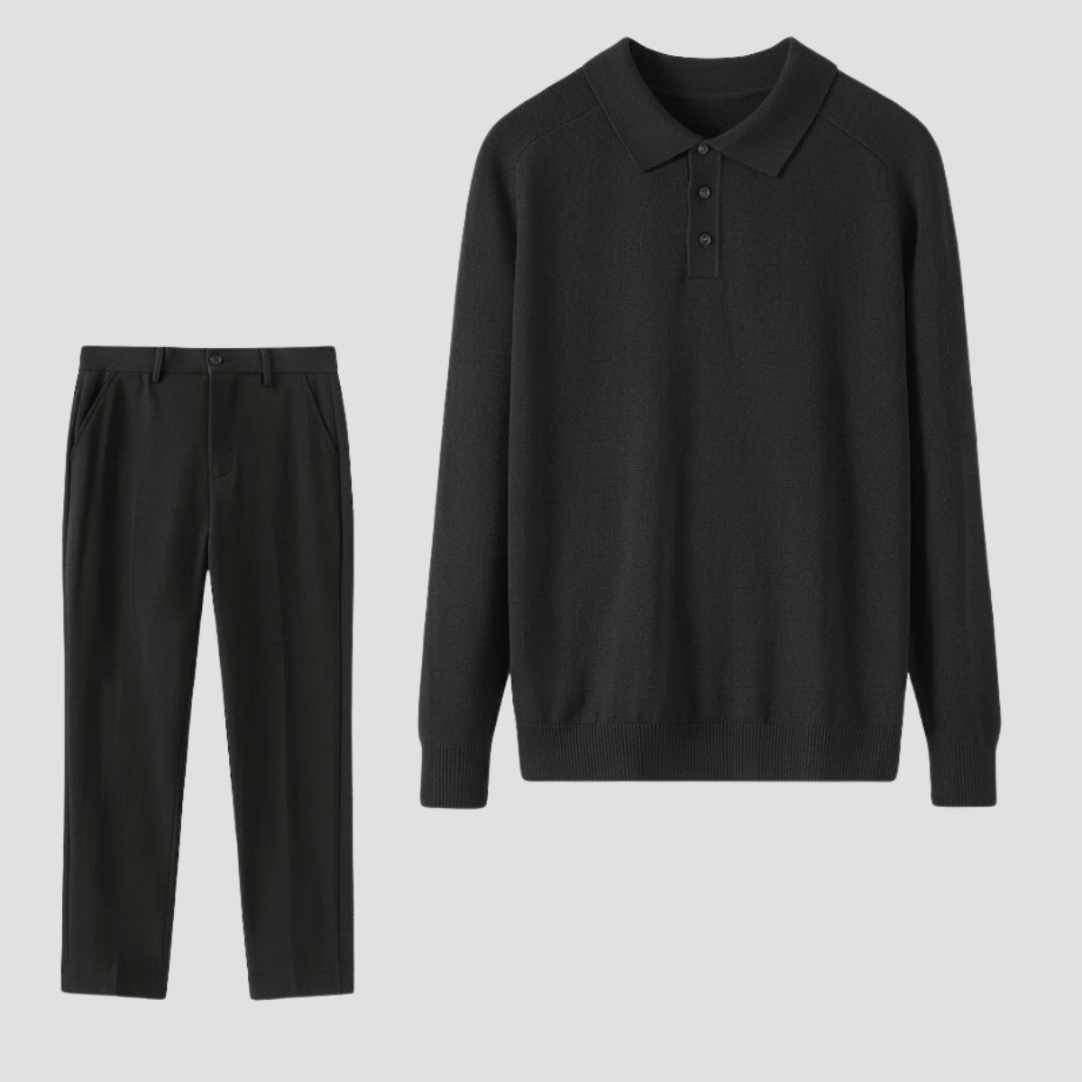 Conjunto Polo Manga longa + Calça de Alfaiataria Preta