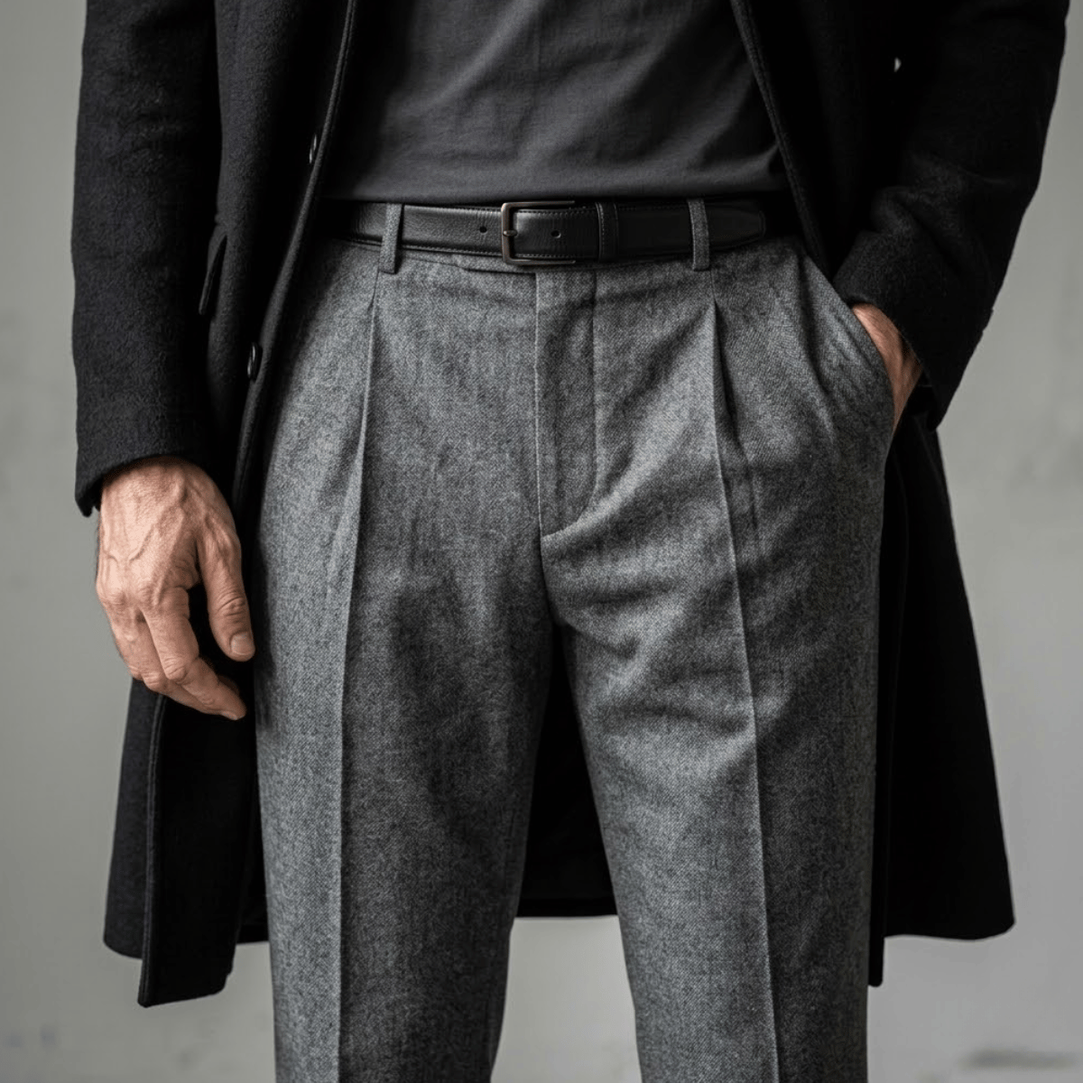 Conjunto Sobretudo Masculino de Lã + Calça de Alfaiataria Cinza