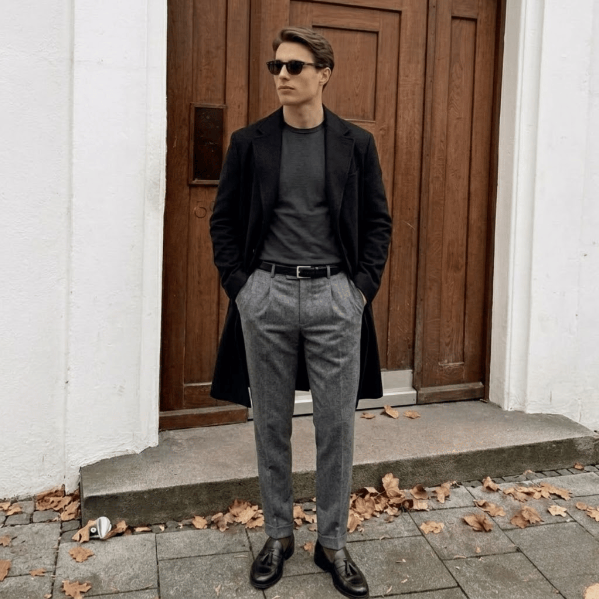 Conjunto Sobretudo Masculino de Lã + Calça de Alfaiataria Cinza