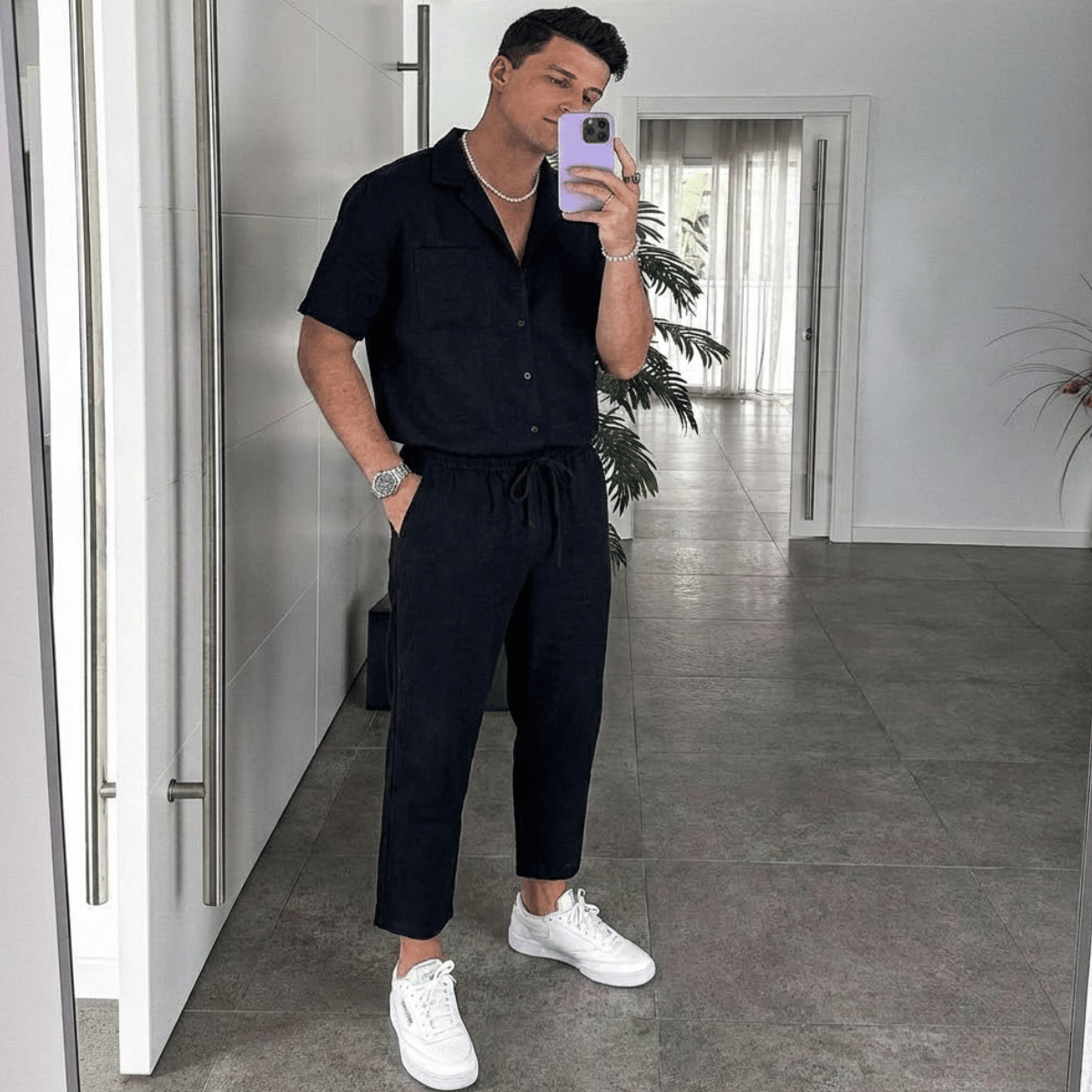 Conjunto Masculino de Linho Preto