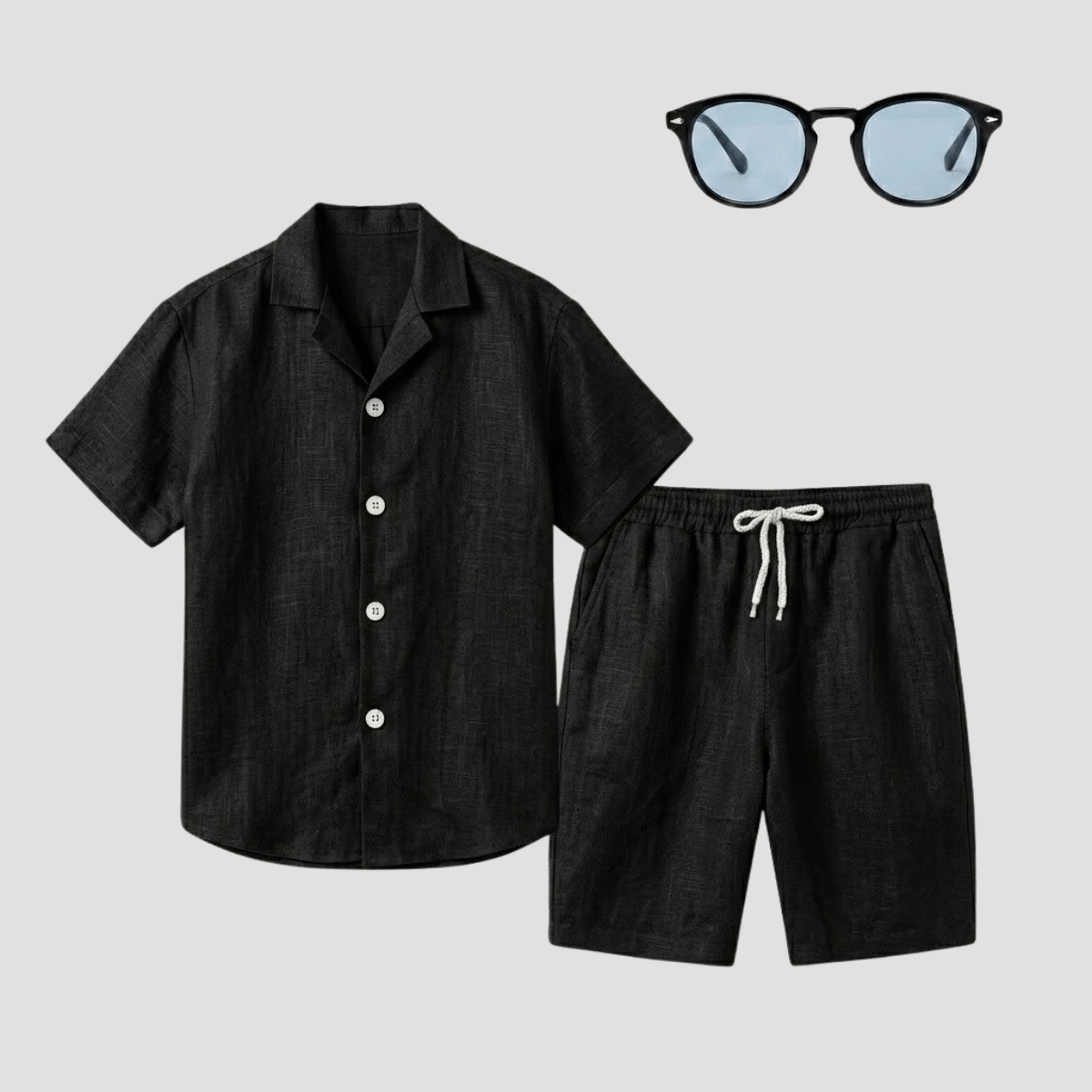 Conjunto Masculino de Linho Preto Com Óculos