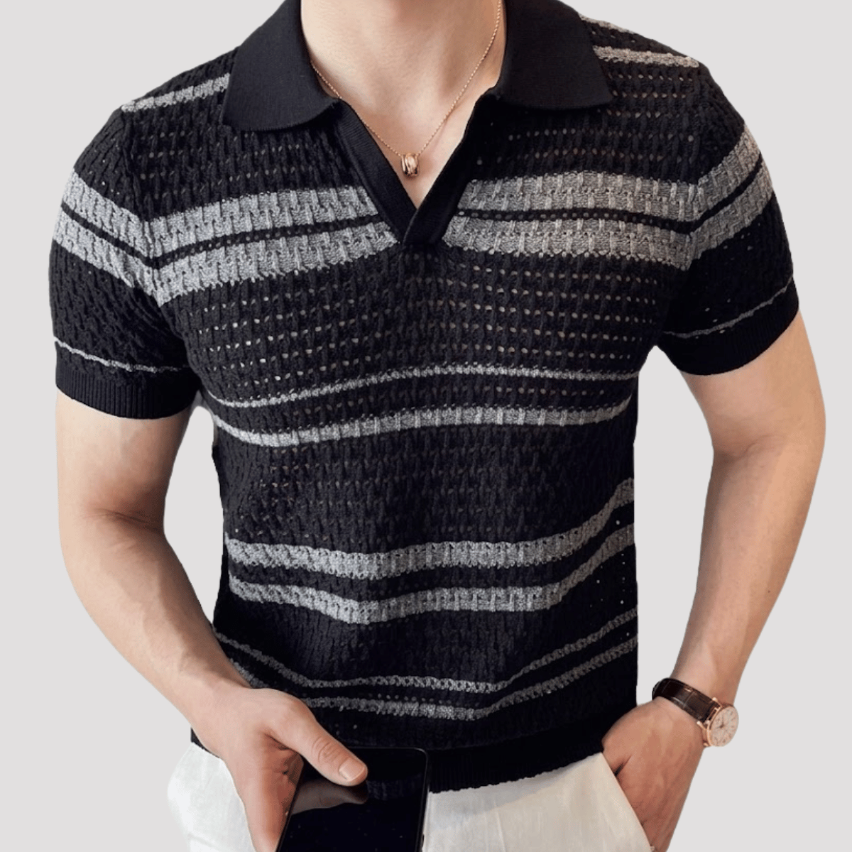 Camisa Polo Tricot Masculina Preta