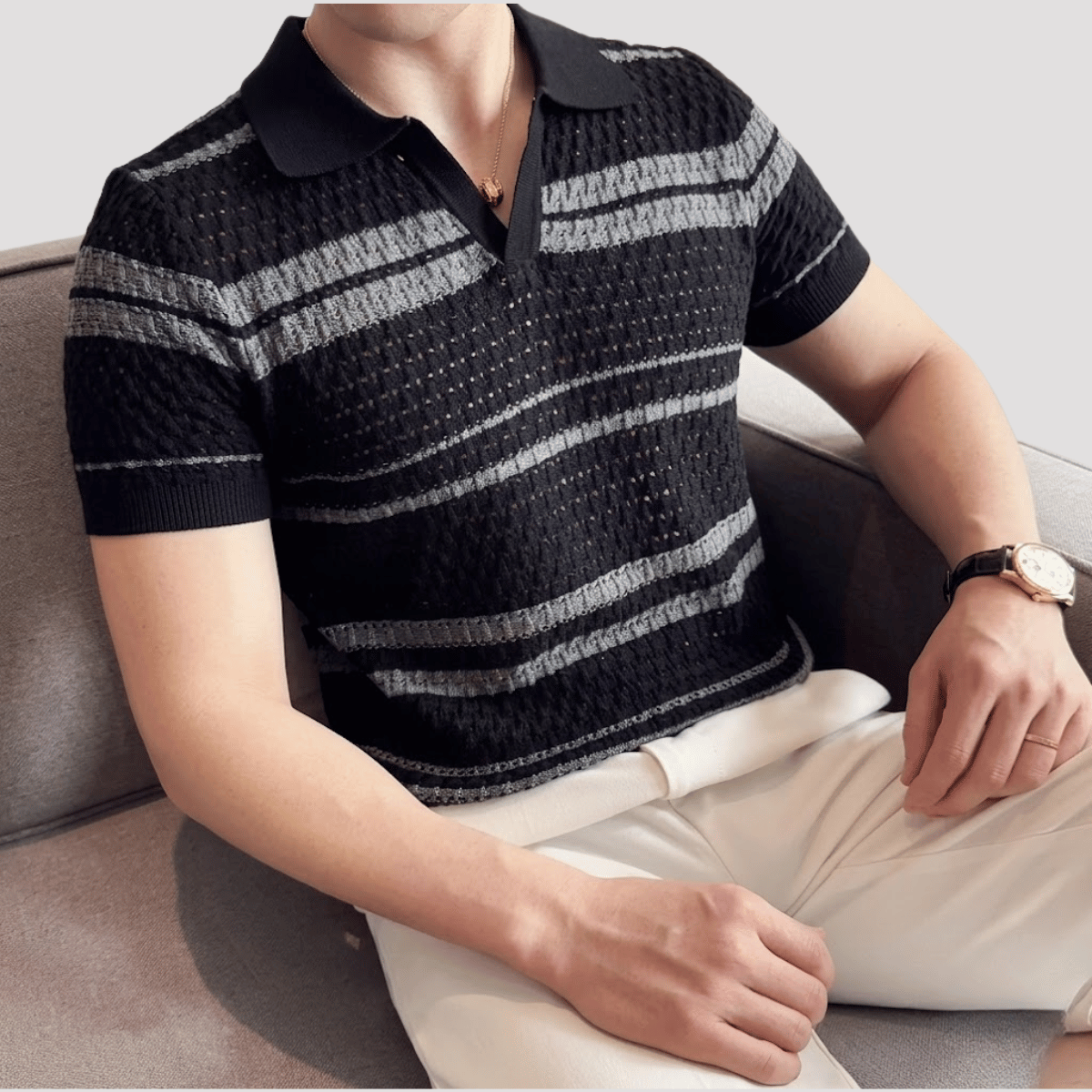 Camisa Polo Tricot Masculina Preta
