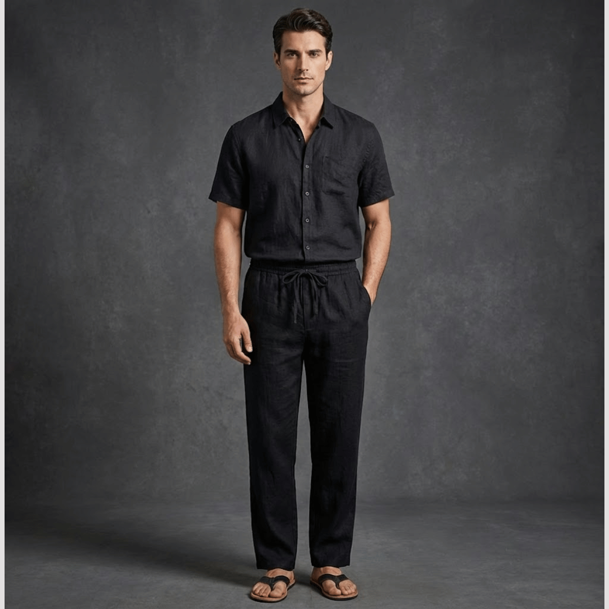 Conjunto Masculino de Linho Preto