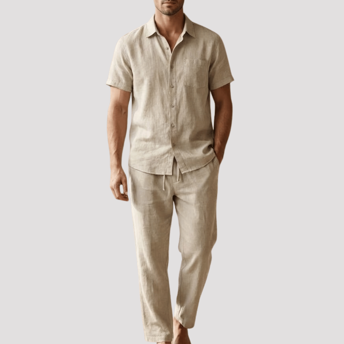 Conjunto Masculino Camisa + Calça de linho Bege