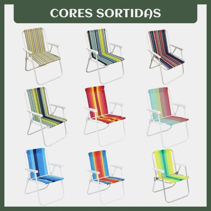 Cadeira de Praia Dobrável Portátil com Estrutura em Aço