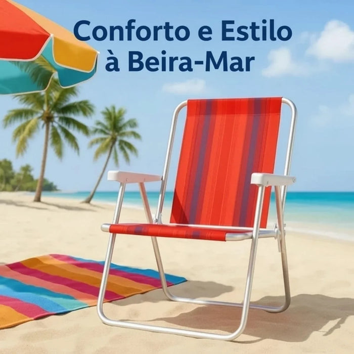 Cadeira de Praia Dobrável Portátil com Estrutura em Aço